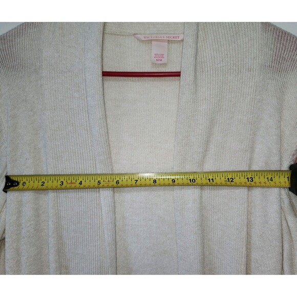 Victoria's Secret Cashmere Blend Ribbed Cardigan Womens Medium Beige Soft Cozy - Picture 7 of 9